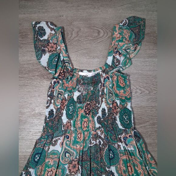 Floral Paisley Boho Sleeveless Dress Ruffle Straps Henna - Picture 2 of 7